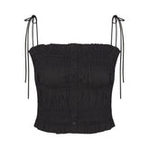 COTTON POPLIN RUFFLE CAMI | ONYX FLAT ON A WHITE BACKGROUND | FLT