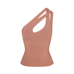 SMOOTH LAYERS ASYMMETRICAL TANK | NUTMEG FLAT ON A WHITE BACKGROUND | FLT