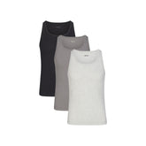 SKIMS COTTON MENS RIB TANK 3-PACK LAYS FLAT ON A WHITE BACKGROUND | FLT | FOCUS: 0.0, 1.0, 0.9