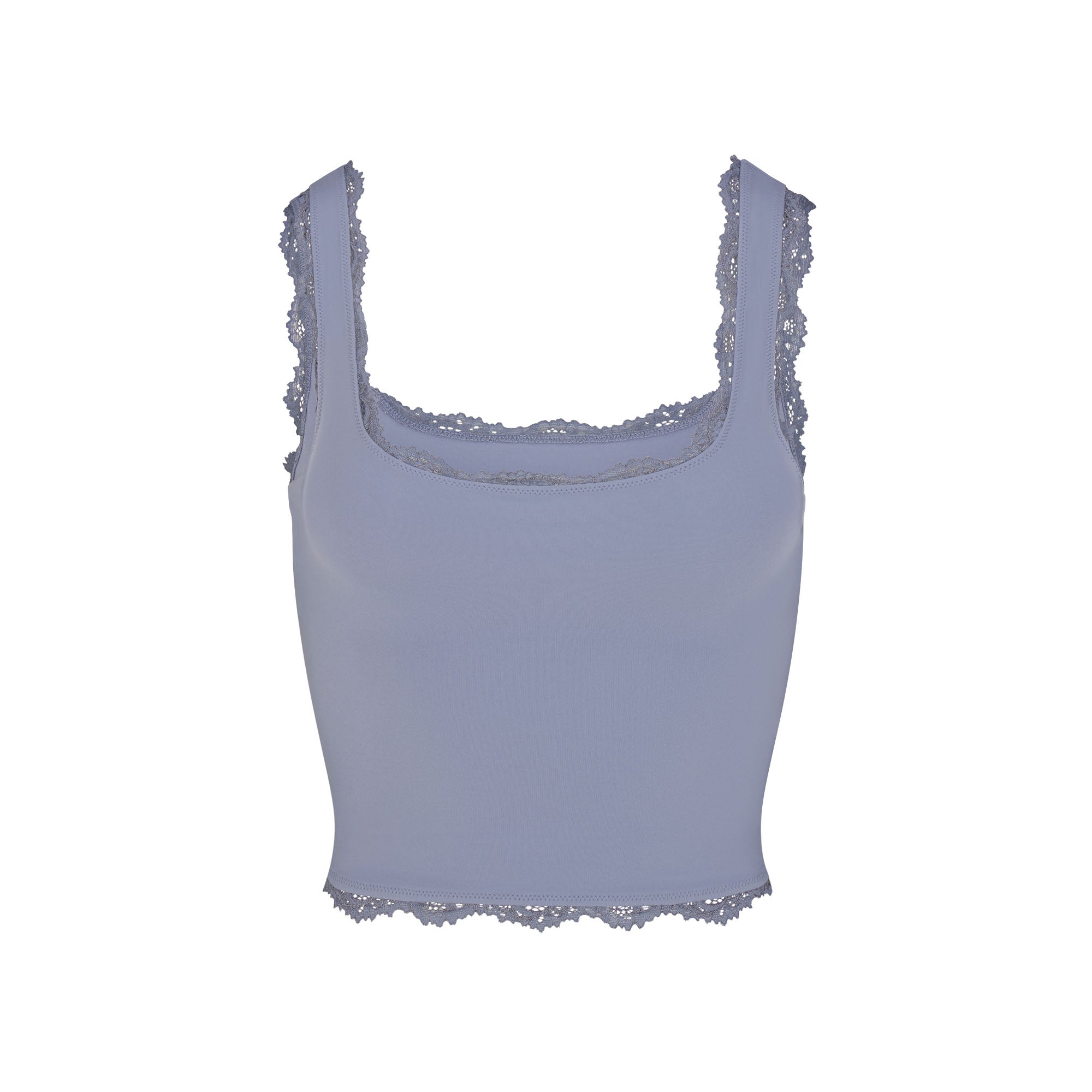 FITS EVERYBODY LACE TANK | SLATE TONAL & LAYS FLAT ON A WHITE BACKGROUND | FLT