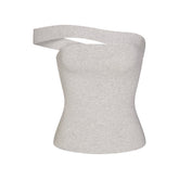COTTON JERSEY ASYMMETRICAL TUBE TOP | LIGHT HEATHER GREY FLAT ON A WHITE BACKGROUND | FLT