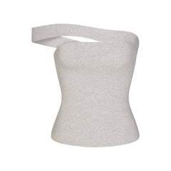 COTTON JERSEY ASYMMETRICAL TUBE TOP | LIGHT HEATHER GREY FLAT ON A WHITE BACKGROUND | FLT