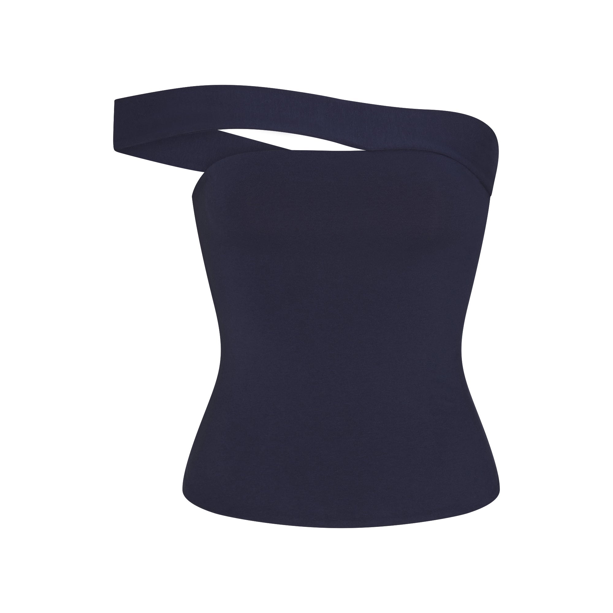 COTTON JERSEY ASYMMETRICAL TOP | NAVY FLAT ON A WHITE BACKGROUND | FLT