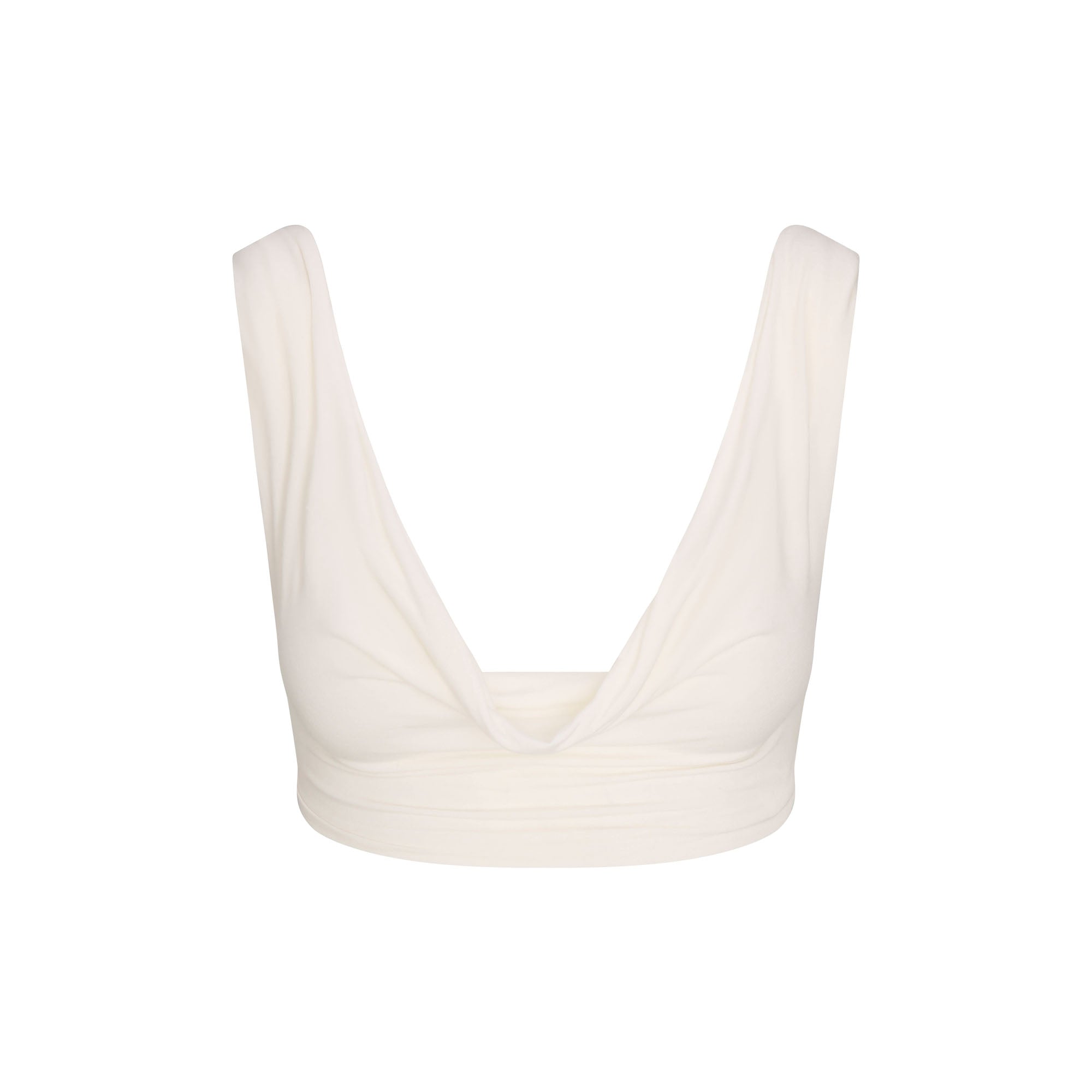 VETTESE X SKIMS SHEER MODAL DRAPED BRALETTE | ECRU FLAT ON A WHITE BACKGROUND | FLT