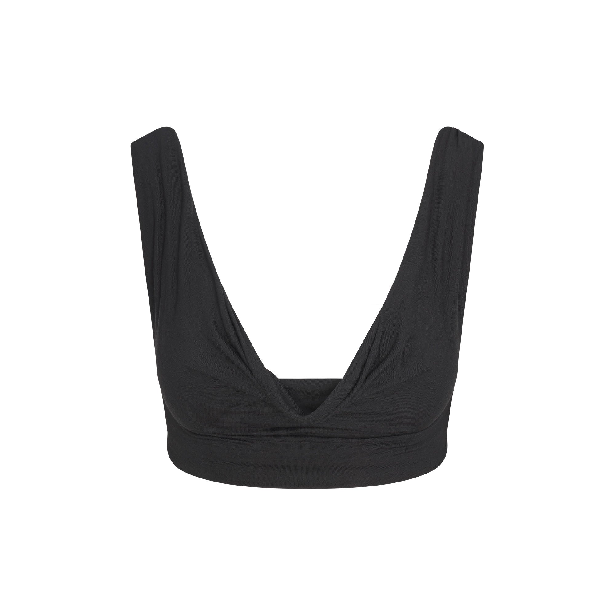 SHEER MODAL DRAPED BRALETTE | ONYX FLAT ON A WHITE BACKGROUND | FLT