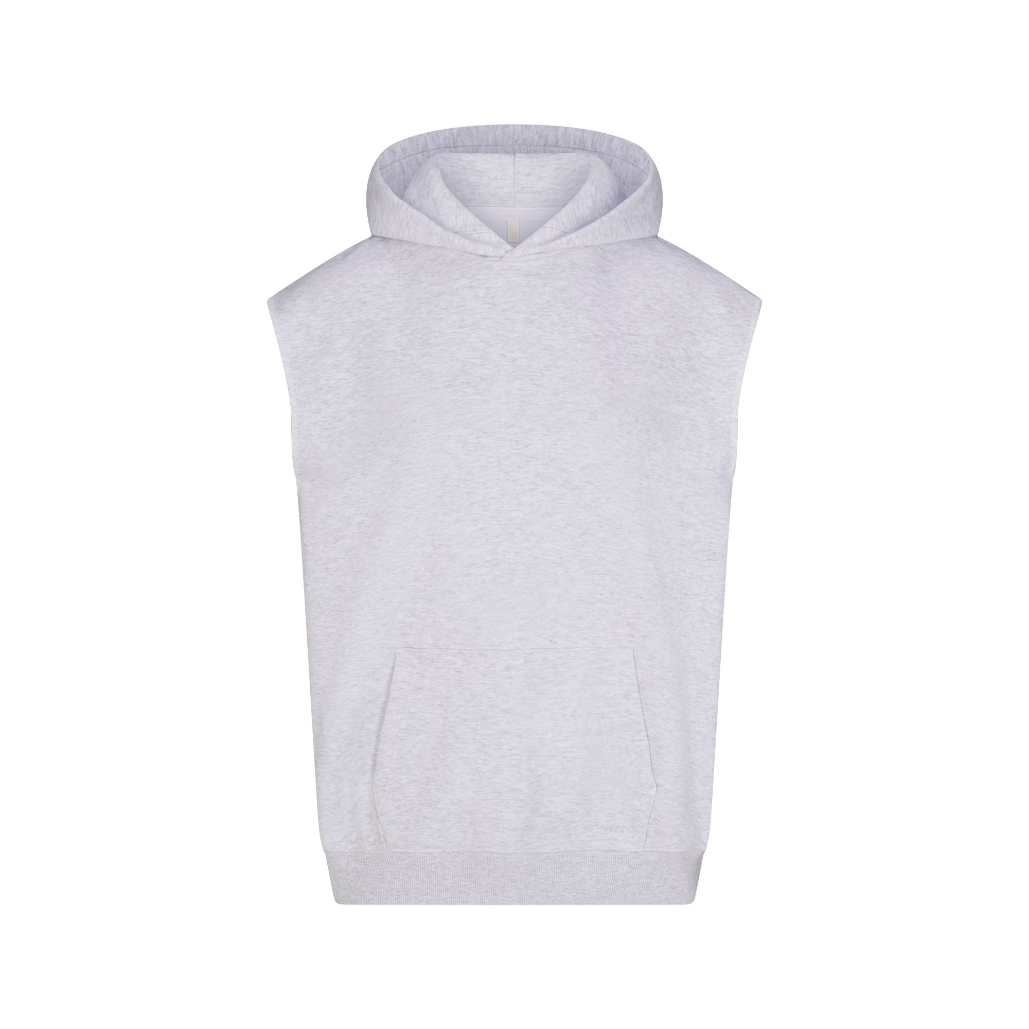 COTTON FLEECE OVERSIZED SLEEVELESS HOODIE | LIGHT HEATHER GREY & LAYS FLAT ON A WHITE BACKGROUND | FLT
