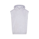 COTTON FLEECE OVERSIZED SLEEVELESS HOODIE | LIGHT HEATHER GREY & LAYS FLAT ON A WHITE BACKGROUND | FLT