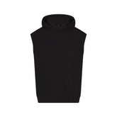 COTTON FLEECE OVERSIZED SLEEVELESS HOODIE | ONYX & LAYS FLAT ON A WHITE BACKGROUND | FLT