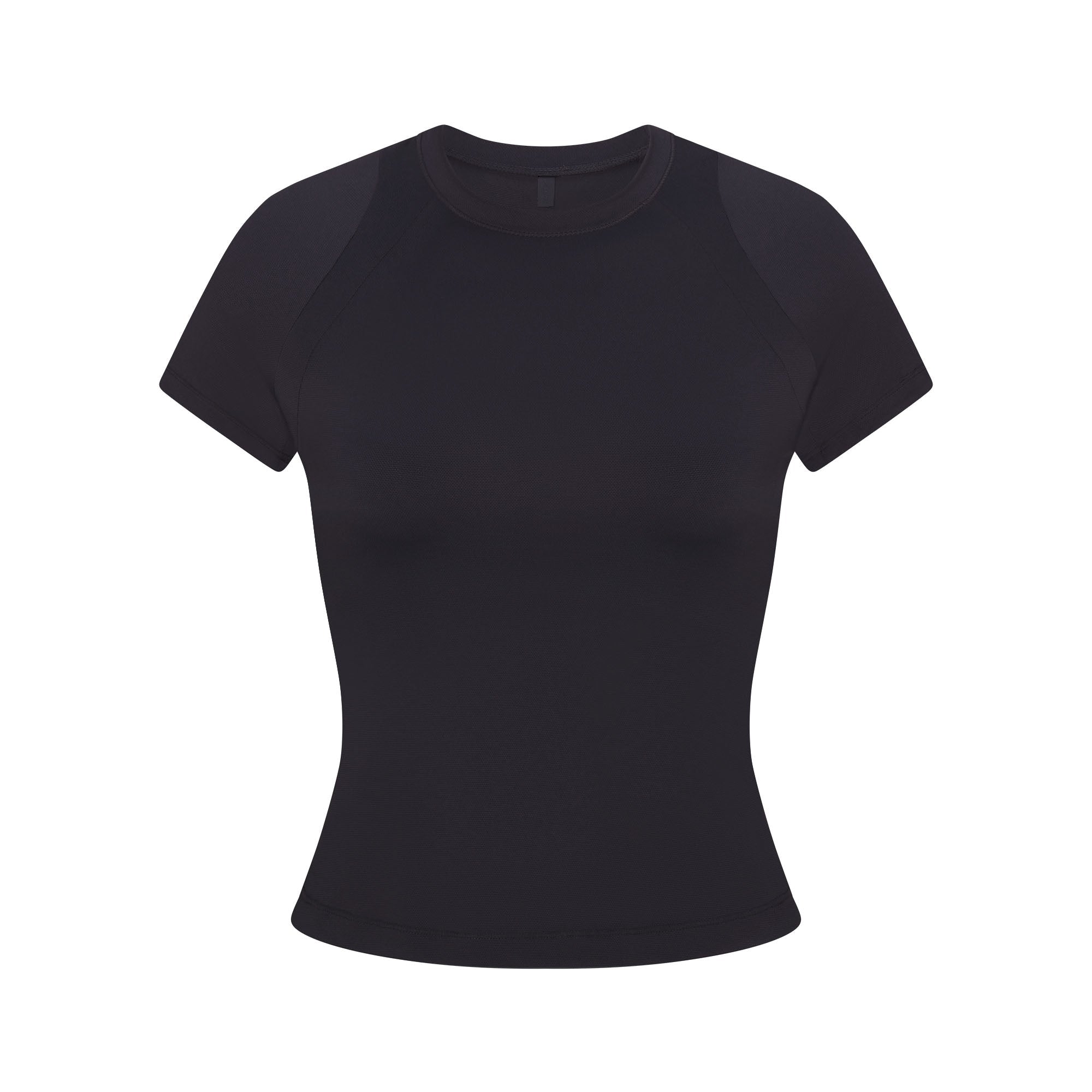 NikeSKIMS AIRY BABY TEE | NSKM OBSIDIAN LAYS FLAT ON A WHITE BACKGROUND | FLT