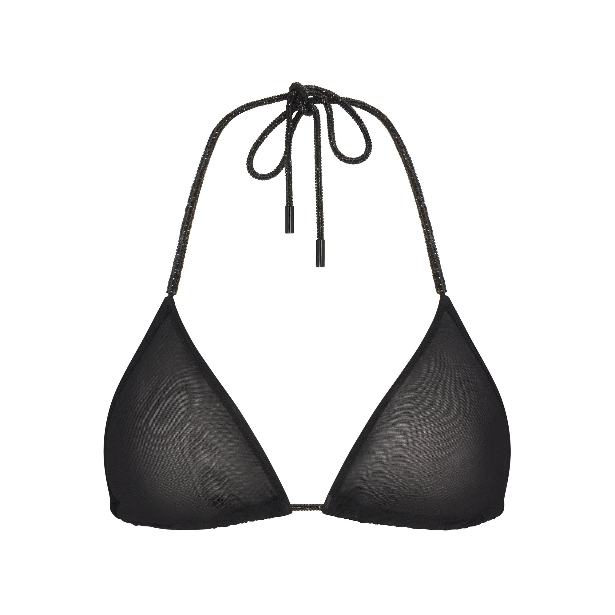 RHINESTONE KNIT TRIANGLE BRALETTE | ONYX FLAT ON A WHITE BACKGROUND | FLT