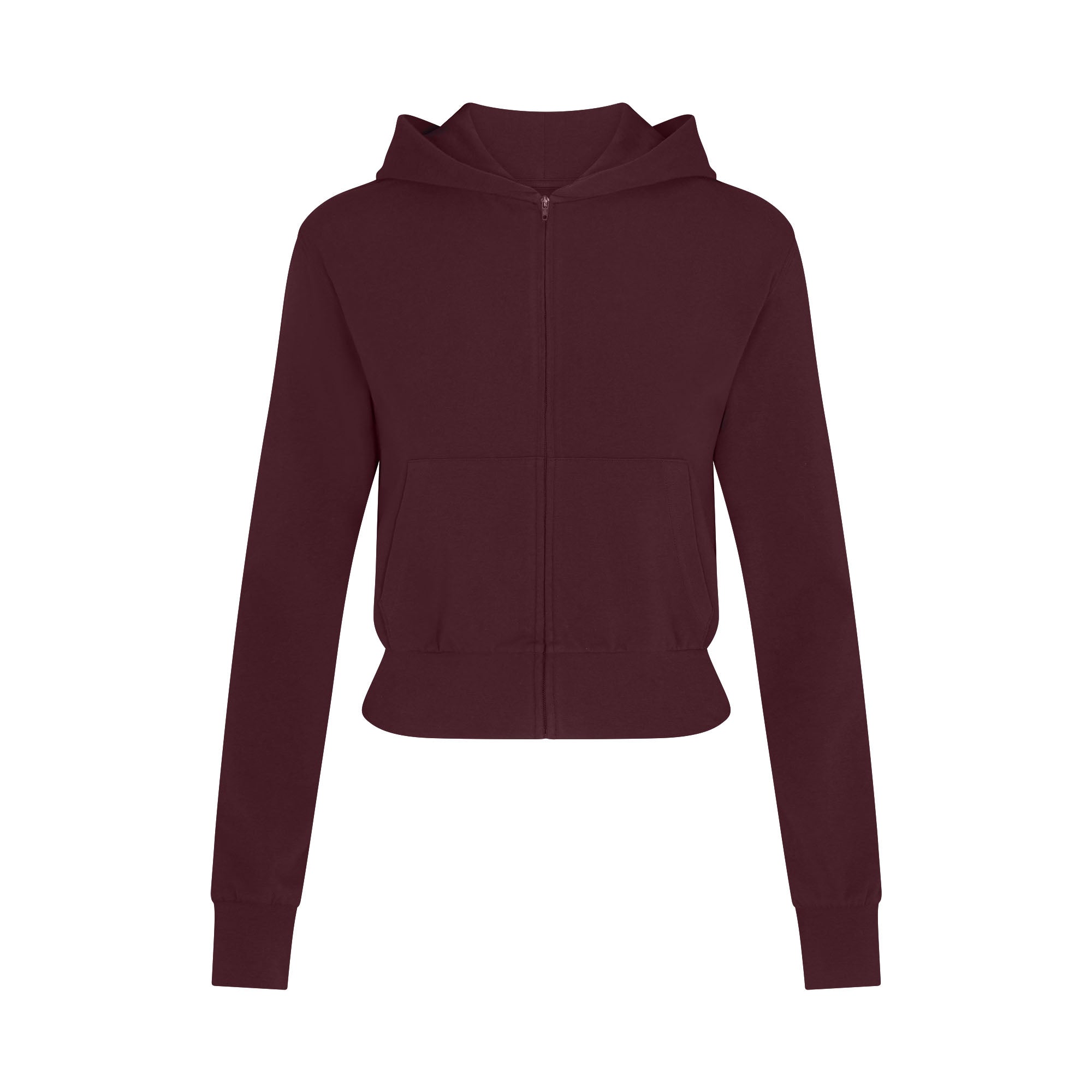 COTTON JERSEY ZIP UP HOODIE | CURRANT FLAT ON A WHITE BACKGROUND | FLT