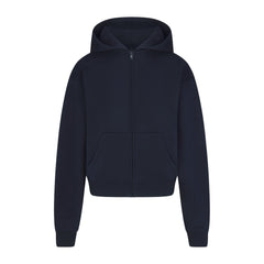 COTTON FLEECE CLASSIC ZIP UP HOODIE | NAVY & LAYS FLAT ON A WHITE BACKGROUND | FLT