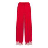 SILK LACE STRAIGHT LEG PANT | RUBY CONTRAST FLAT ON A WHITE BACKGROUND | FLT