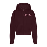 COTTON FLEECE CLASSIC ZIP UP HOODIE | CURRANT ARCHED SKIMS PLAID & LAYS FLAT ON A WHITE BACKGROUND | FLT