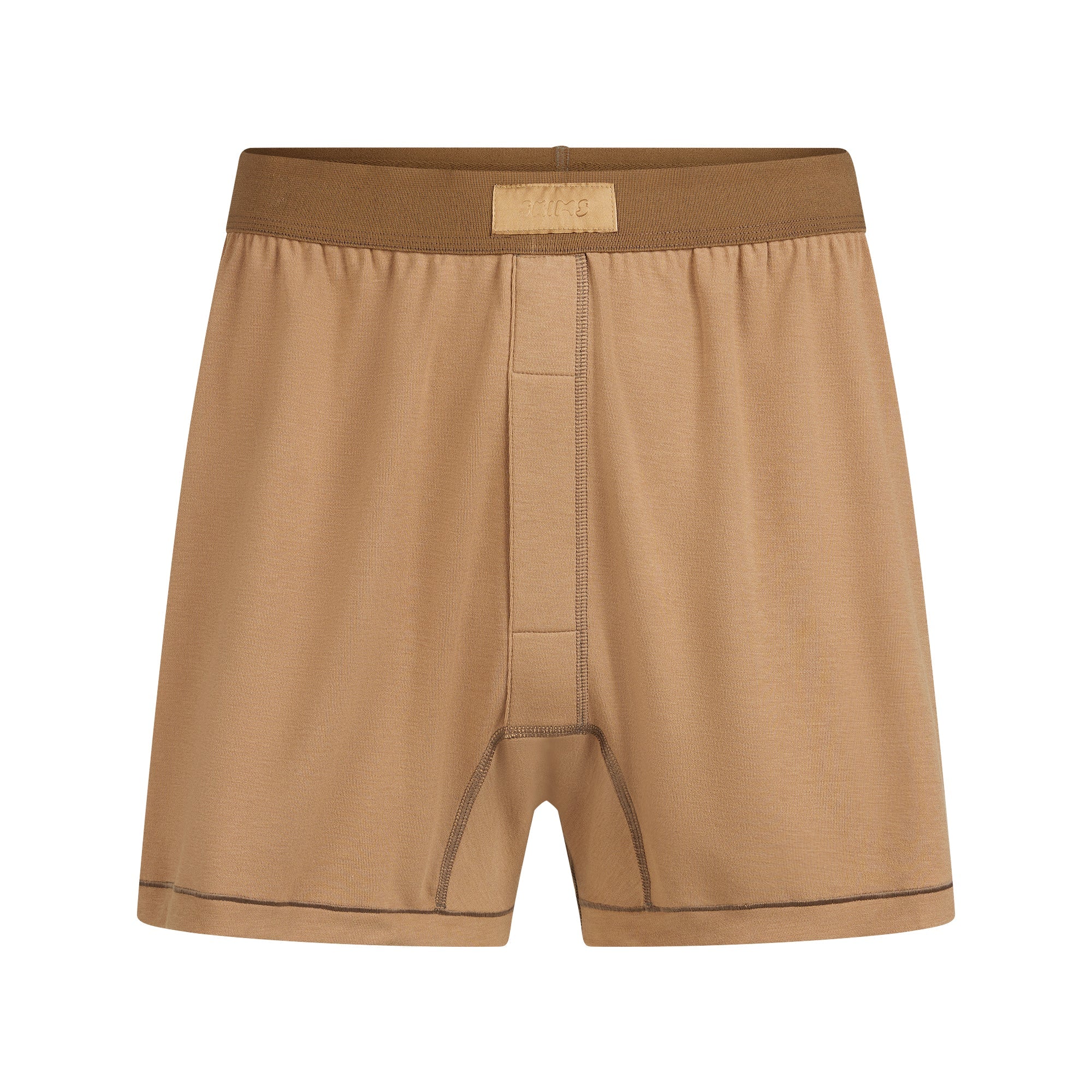 SKIMS COTTON MENS KNIT BOXER | RUSSET FLAT ON A WHITE BACKGROUND | FLT