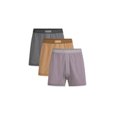 SKIMS COTTON MENS KNIT BOXER 3-PACK | RUSSET MULTI FLAT ON A WHITE BACKGROUND | FLT | FOCUS: 0.0, 1.0, 0.9