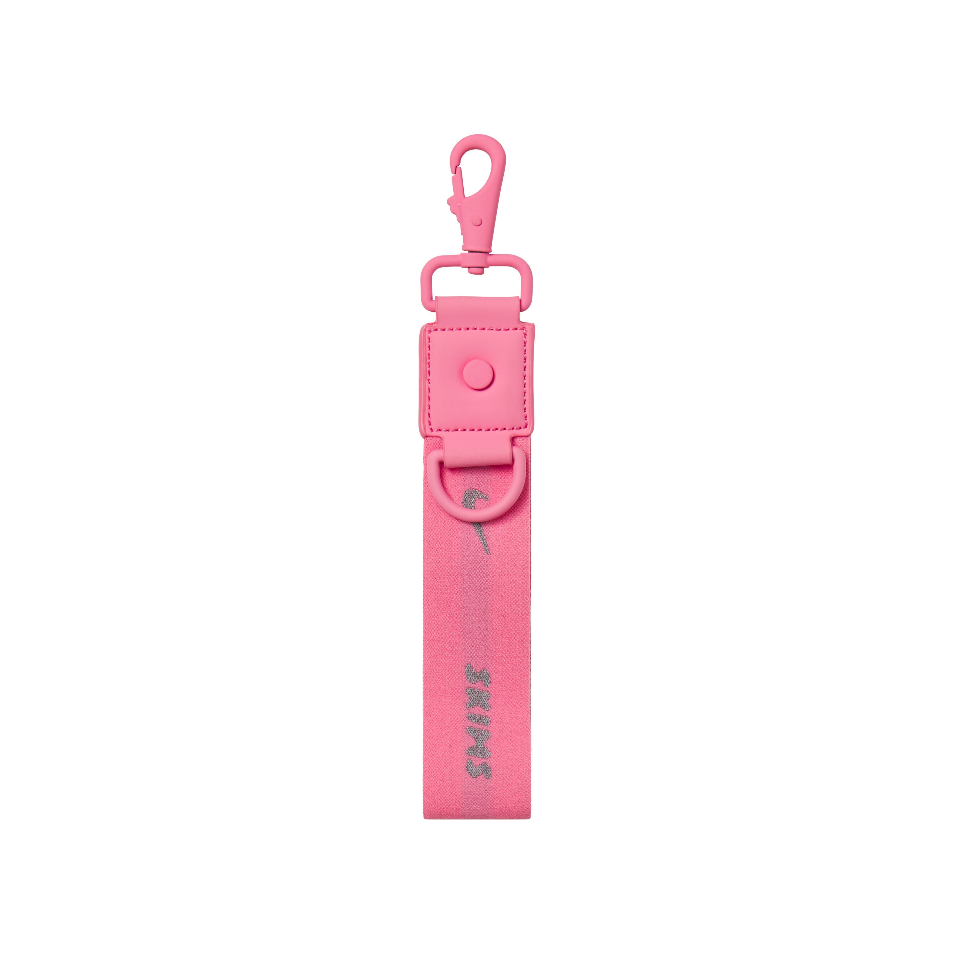 NikeSKIMS ACCESSORIES KEYCHAIN WRISTLET | LIGHT FLAMINGO LAYS FLAT ON A WHITE BACKGROUND