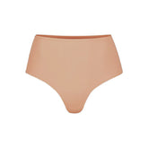 FITS EVERYBODY HIGH-WAISTED THONG | OCHRE (HIGH-WAISTED PANTIES) LAYS FLAT ON A WHITE BACKGROUND | FLT