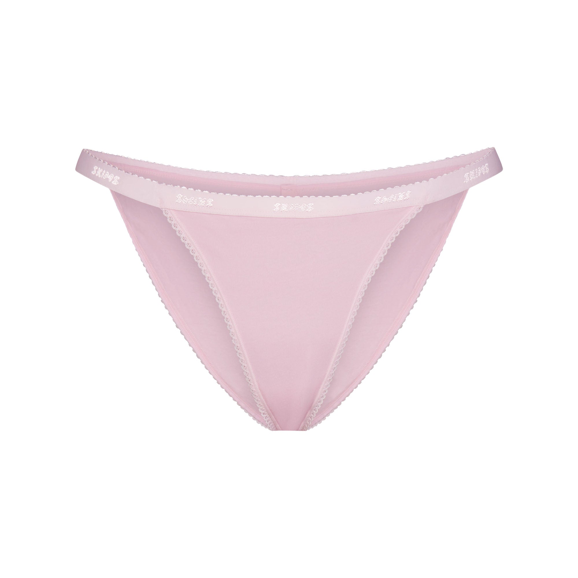 LIGHTWEIGHT COTTON LOGO PICOT STRING BIKINI | PEONY FLAT ON A WHITE BACKGROUND | FLT