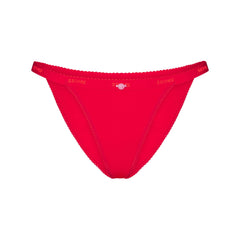 LIGHTWEIGHT COTTON LOGO PICOT STRING BIKINI | RUBY TONAL FLAT ON A WHITE BACKGROUND | FLT
