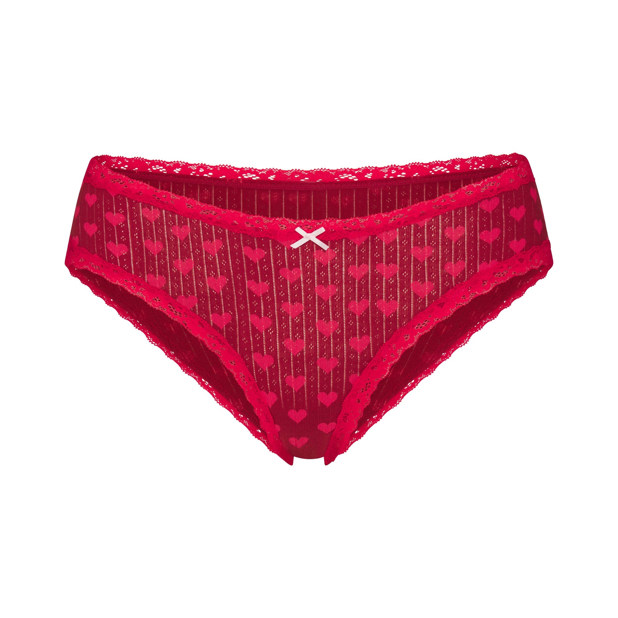 LIGHTWEIGHT COTTON POINTELLE LACE BRIEF | BRICK HEART HALFDROP FLAT ON A WHITE BACKGROUND | FLT