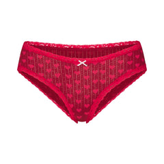 LIGHTWEIGHT COTTON POINTELLE LACE BRIEF | BRICK HEART HALFDROP FLAT ON A WHITE BACKGROUND | FLT