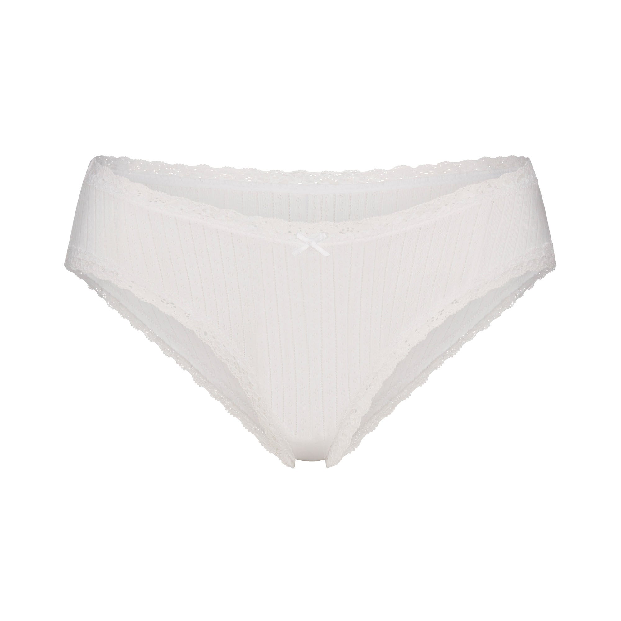 LIGHTWEIGHT COTTON POINTELLE LACE BRIEF | SNOW FLAT ON A WHITE BACKGROUND | FLT