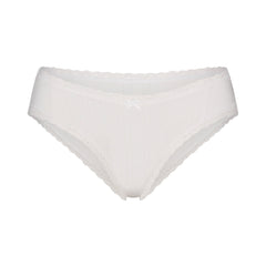LIGHTWEIGHT COTTON POINTELLE LACE BRIEF | SNOW FLAT ON A WHITE BACKGROUND | FLT