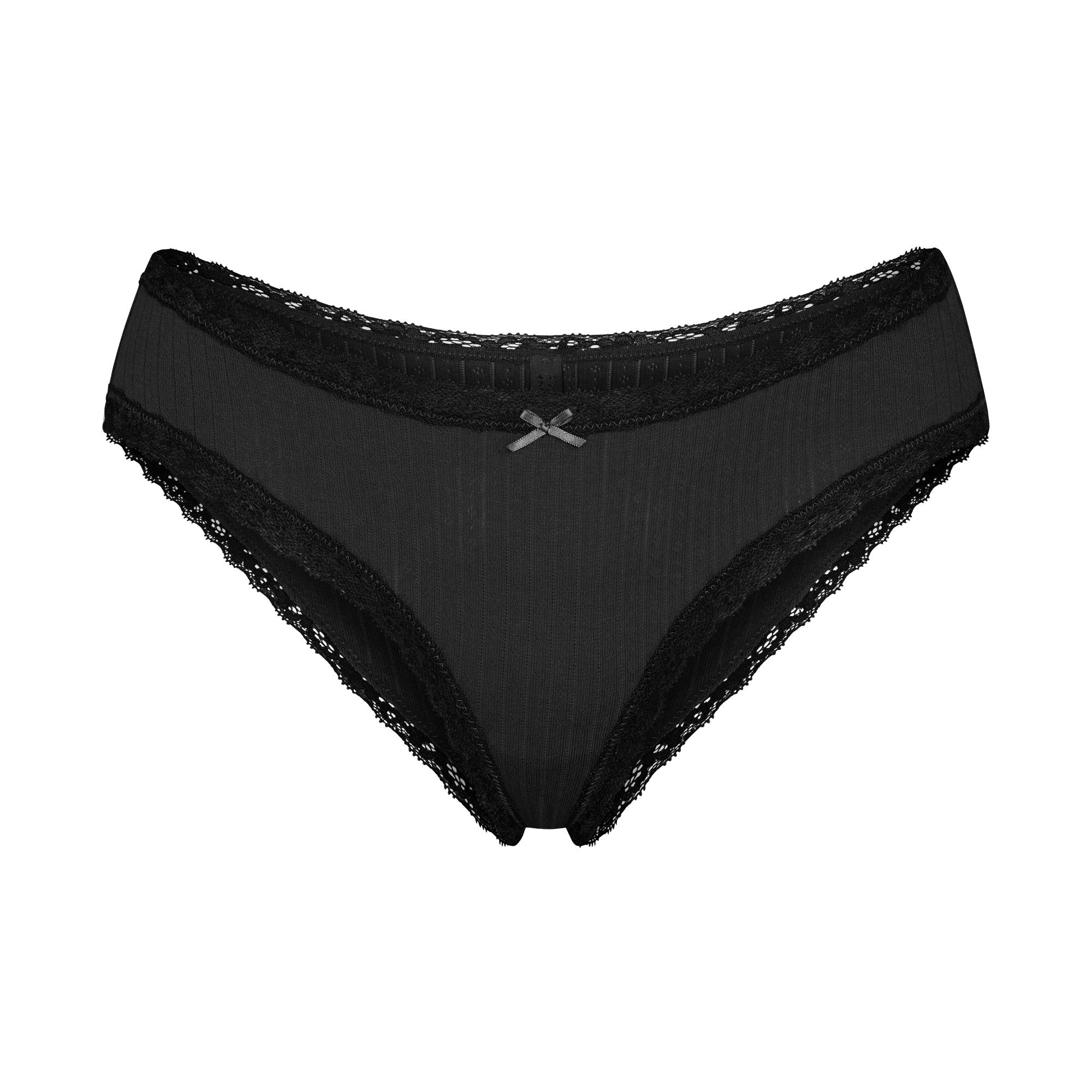 LIGHTWEIGHT COTTON POINTELLE LACE BRIEF | SOOT TONAL FLAT ON A WHITE BACKGROUND | FLT