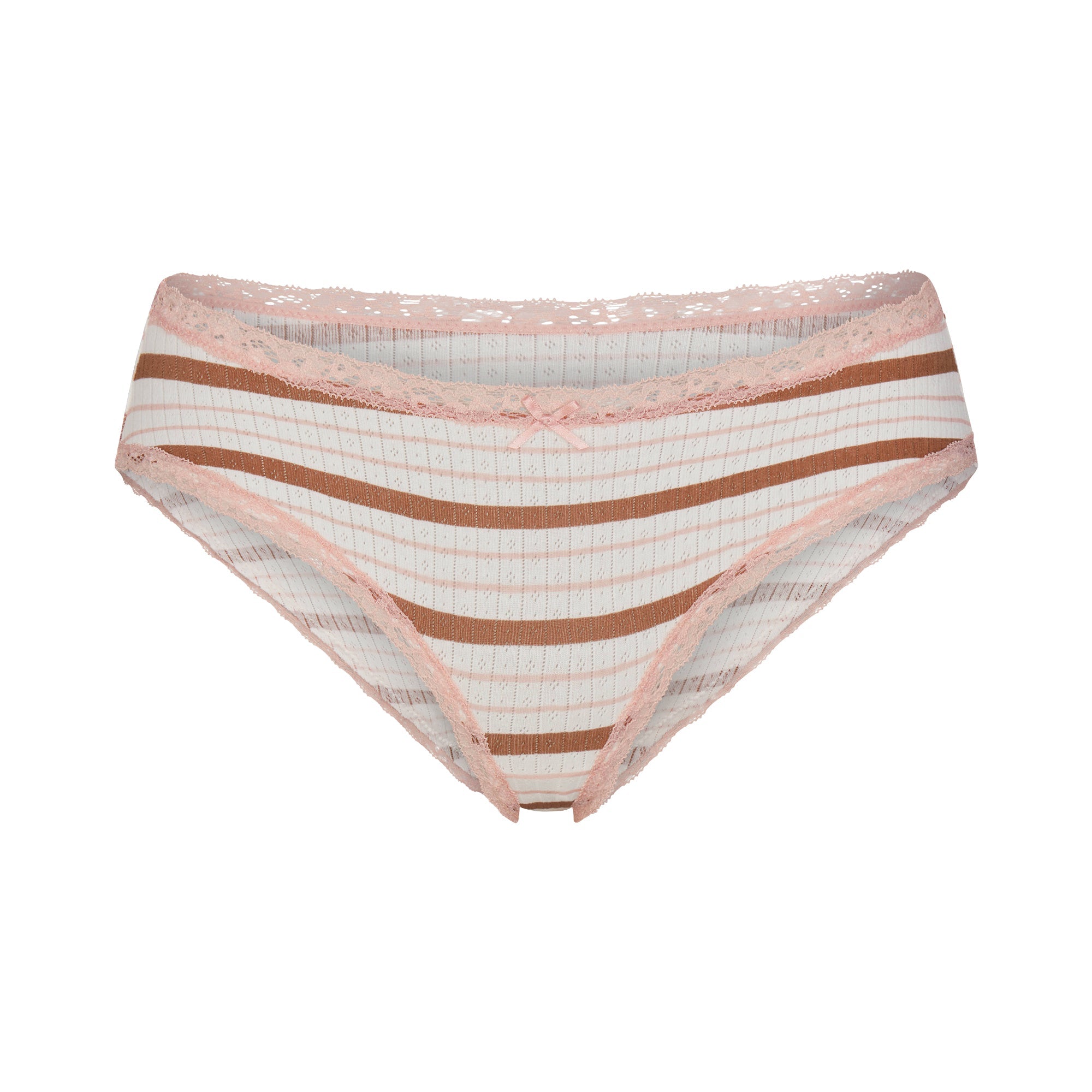 LIGHTWEIGHT COTTON POINTELLE LACE BRIEF | VILLA EGRET RUNWAY STRIPE & LAYS FLAT ON A WHITE BACKGROUND | FLT