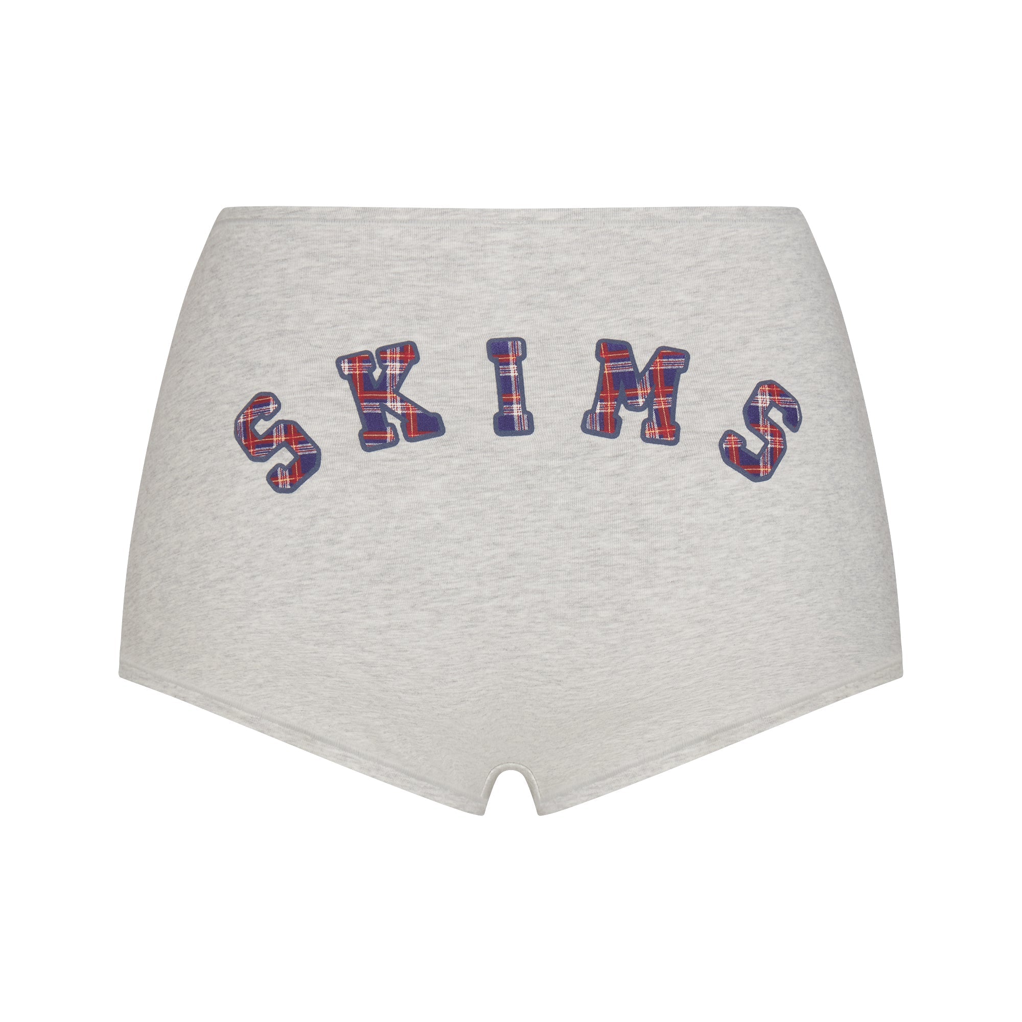 COTTON JERSEY LOGO BOY SHORT | LHG ARCHED SKIMS PLAID & LAYS FLAT ON A WHITE BACKGROUND | FLT