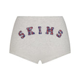 COTTON JERSEY LOGO BOY SHORT | LHG ARCHED SKIMS PLAID & LAYS FLAT ON A WHITE BACKGROUND | FLT