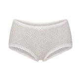 LIGHTWEIGHT COTTON POINTELLE LACE BOY SHORT | LIGHT HEATHER GREY PIN DOT FLAT ON A WHITE BACKGROUND | FLT