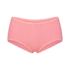 LIGHTWEIGHT COTTON POINTELLE LACE BOY SHORT | MELON TONAL FLAT ON A WHITE BACKGROUND | FLT