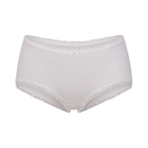 LIGHTWEIGHT COTTON POINTELLE LACE BOY SHORT | SNOW FLAT ON A WHITE BACKGROUND | FLT