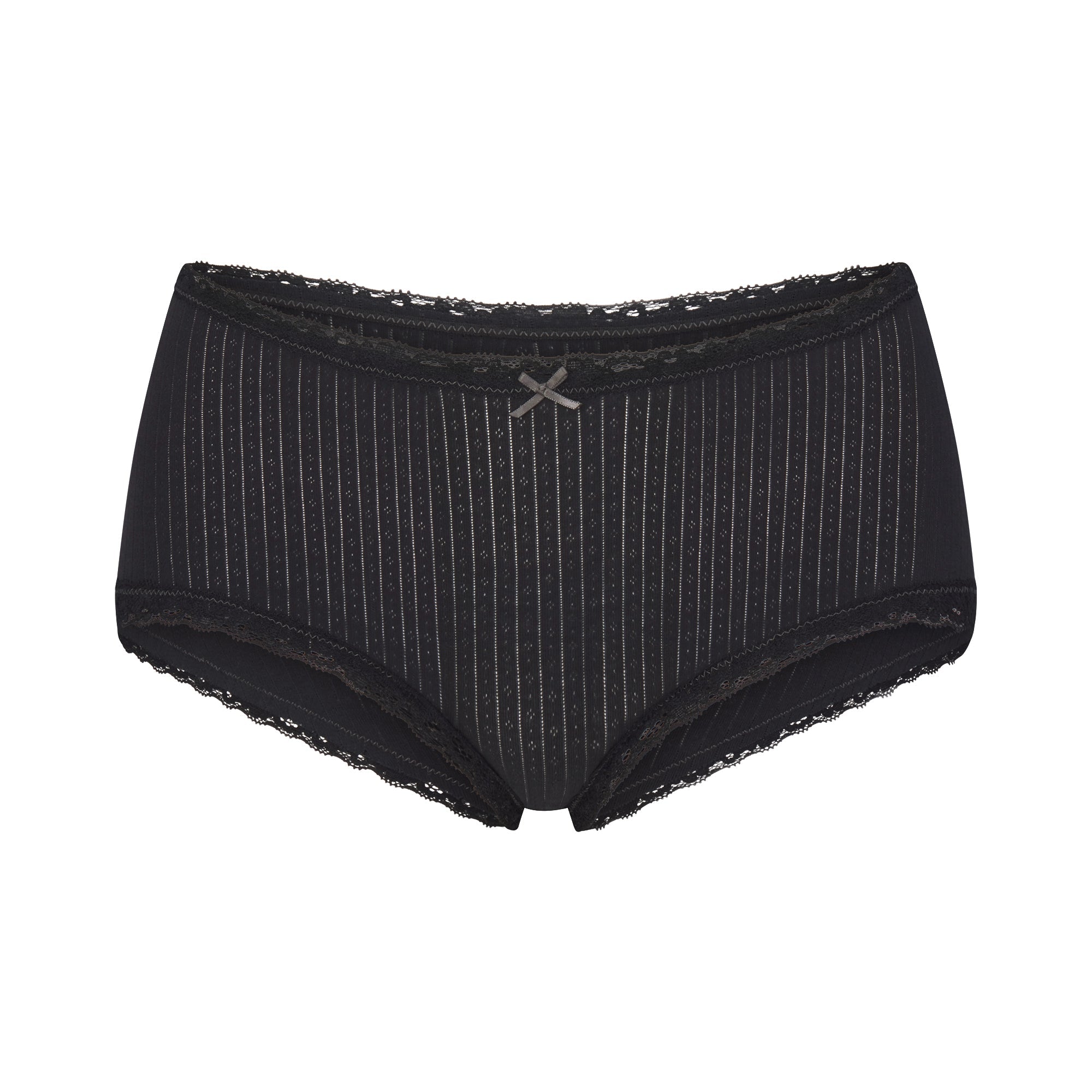 LIGHTWEIGHT COTTON POINTELLE LACE BOY SHORT | SOOT TONAL FLAT ON A WHITE BACKGROUND | FLT