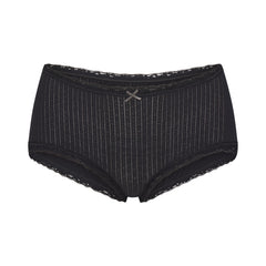 LIGHTWEIGHT COTTON POINTELLE LACE BOY SHORT | SOOT TONAL FLAT ON A WHITE BACKGROUND | FLT