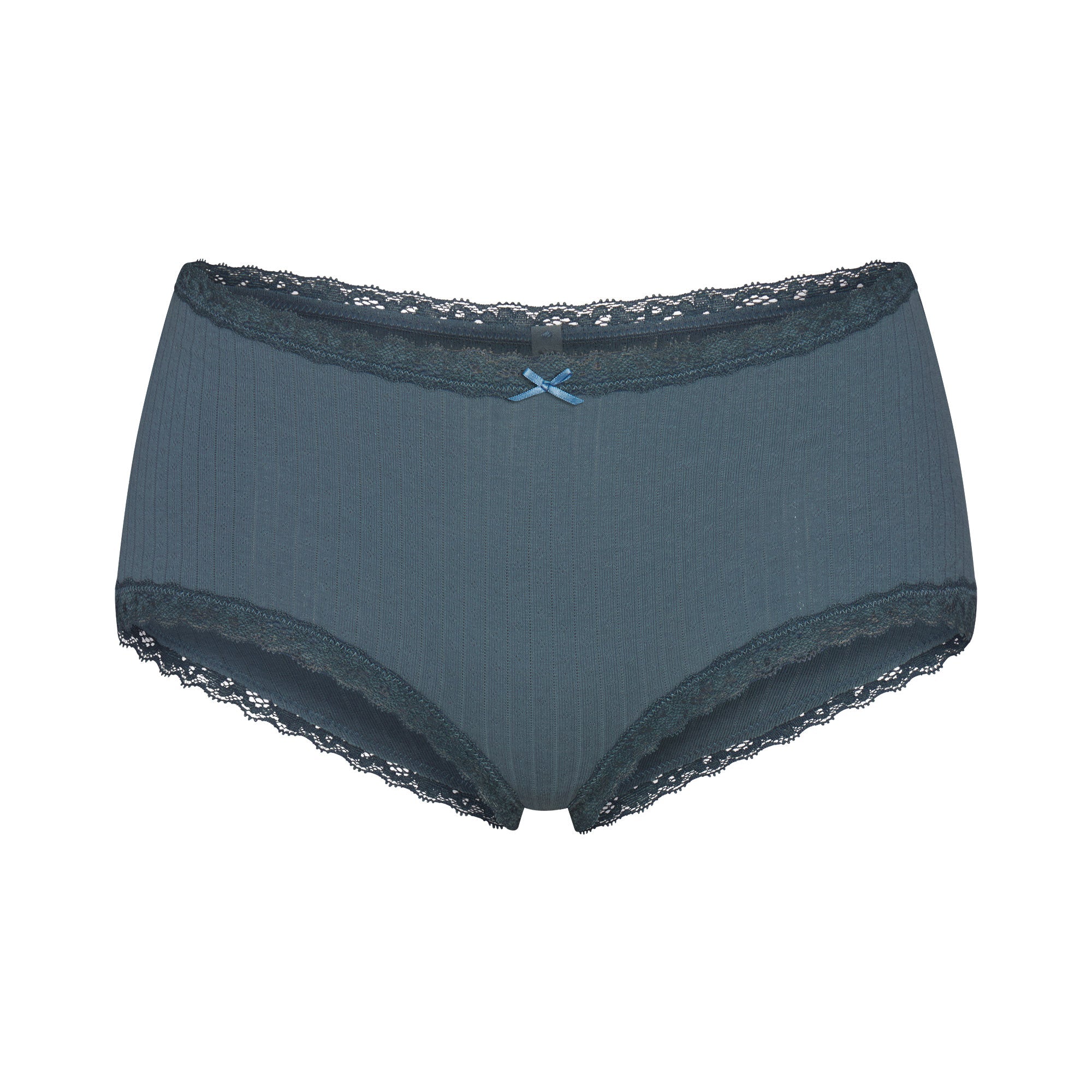 LIGHTWEIGHT COTTON POINTELLE LACE BOY SHORT | ZIRCON TONAL FLAT ON A WHITE BACKGROUND | FLT
