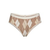 LIGHTWEIGHT COTTON LOGO PICOT HIPSTER | CAFE ARGYLE PRINT & LAYS FLAT ON A WHITE BACKGROUND | FLT
