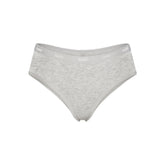 LIGHTWEIGHT COTTON LOGO PICOT HIPSTER | LIGHT HEATHER GREY FLAT ON A WHITE BACKGROUND | FLT