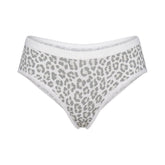 LIGHTWEIGHT COTTON LOGO PICOT HIPSTER | SNOW LEOPARD PRINT FLAT ON A WHITE BACKGROUND | FLT
