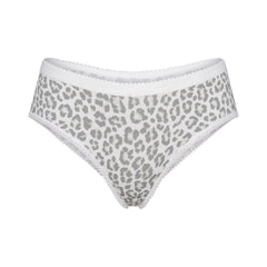 LIGHTWEIGHT COTTON LOGO PICOT HIPSTER | SNOW LEOPARD PRINT FLAT ON A WHITE BACKGROUND | FLT
