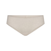 LIGHTWEIGHT COTTON RUCHED BACK HIPSTER | OATMEAL HEATHER FLAT ON A WHITE BACKGROUND | FLT