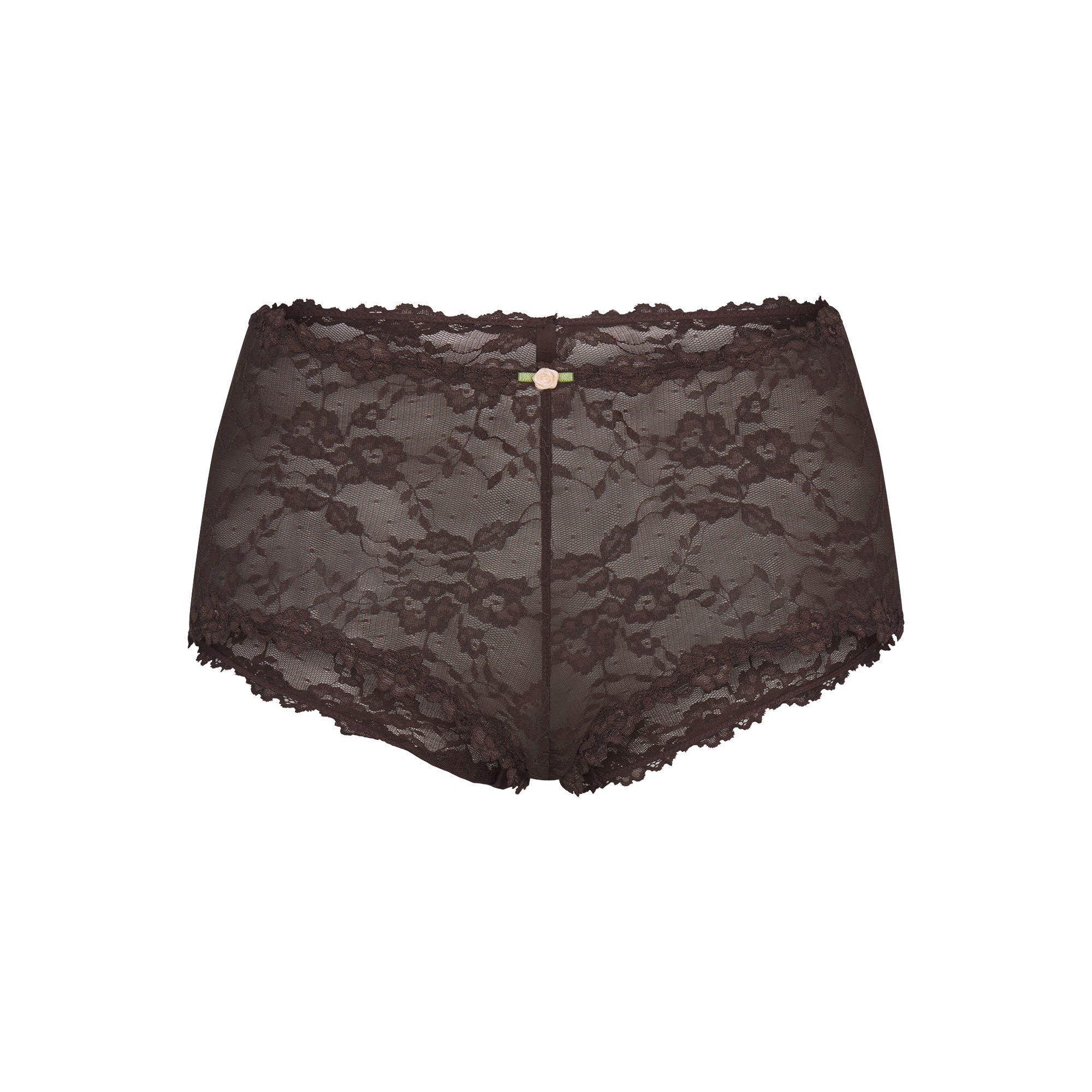 STRETCH LACE BOY SHORT | ESPRESSO FLAT ON A WHITE BACKGROUND | FLT