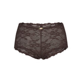 STRETCH LACE BOY SHORT | ESPRESSO FLAT ON A WHITE BACKGROUND | FLT