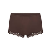 FITS EVERYBODY LACE BOY SHORT | ESPRESSO FLAT ON A WHITE BACKGROUND | FLT