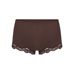 FITS EVERYBODY LACE BOY SHORT | ESPRESSO FLAT ON A WHITE BACKGROUND | FLT