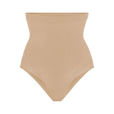 SEAMLESS SCULPT HIGH-WAISTED BRIEF | CLAY (SHAPEWEAR BRIEFS, PANTIES) LAYS FLAT ON A WHITE BACKGROUND | FLT