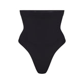 SEAMLESS SCULPT HIGH-WAISTED THONG | ONYX (SHAPEWEAR THONGS, PANTIES) LAYS FLAT ON A WHITE BACKGROUND | FLT