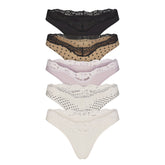 FITS EVERYBODY LACE DIPPED THONG 5-PACK | NEUTRAL DOT MULTI & LAYS FLAT ON A WHITE BACKGROUND | FLT